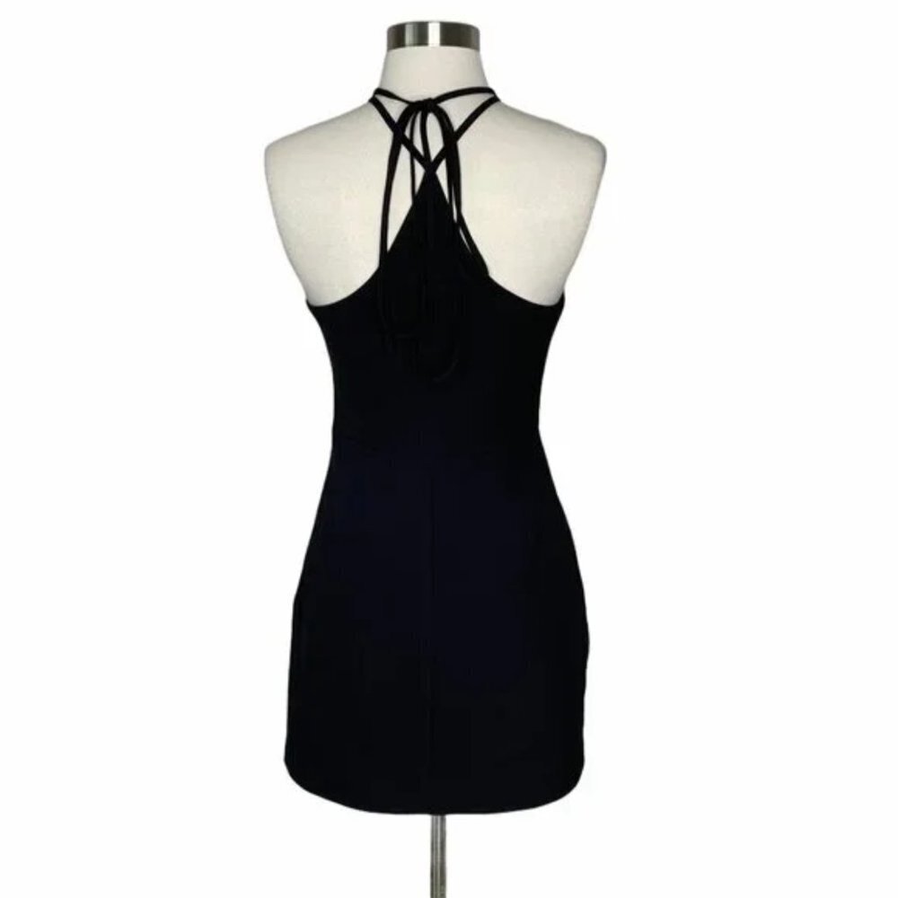 NEW NBD Lace Up Front Halter Black Mini Dress S - Picture 3 of 3